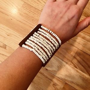 White and wooden seed bead tribal bracelet